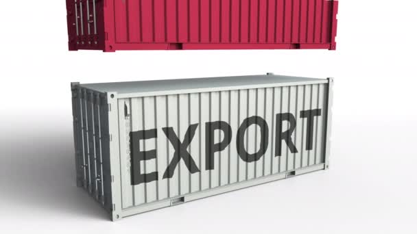 Container with flag of Poland breaking container with EXPORT text. Conceptual 3D animation — Stock Video