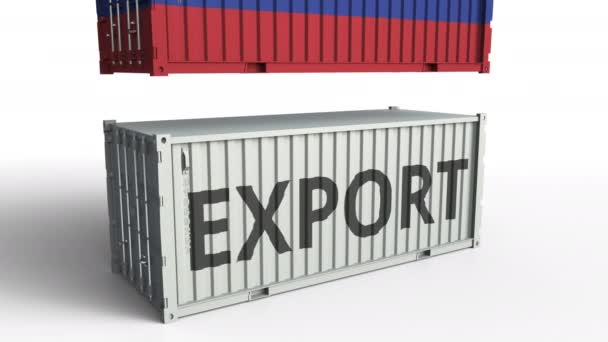 Contenedor de carga con bandera de Rusia rompe contenedor con texto de exportación. Animación 3D conceptual — Vídeos de Stock