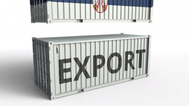 Container mit serbischer Flagge bricht Container mit Exporttext. konzeptionelle 3D-Animation — Stockvideo
