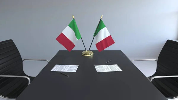 イタリアの国旗し、テーブルの上の論文。交渉をし、契約を締結します。概念 3 d レンダリング — ストック写真