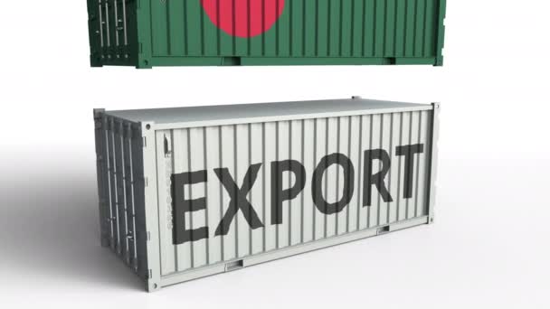 Last container med flagga av Bangladesh raster container med export text. Konceptuell 3D-animering — Stockvideo