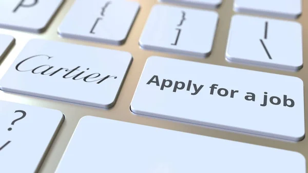 Computer keyboard with CARTIER logo and Apply for a job text on the keys. Editorial 3D rendering — Stock Photo, Image