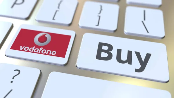Vodafone firemní logo a koupit text na klávesy klávesnice počítače, redakční koncepční 3d vykreslování — Stock fotografie