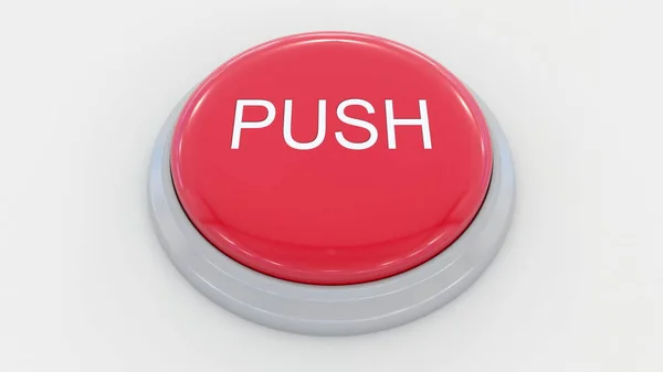 Grande botão vermelho com inscrição. Renderização 3D conceitual — Fotografia de Stock