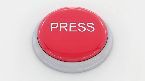 Grande botão vermelho com a inscrição imprensa. Renderização 3D conceitual — Fotografia de Stock