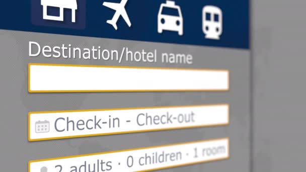 Online hotel search in Дакка on some booking site. Путешествие в Бангладеш — стоковое видео