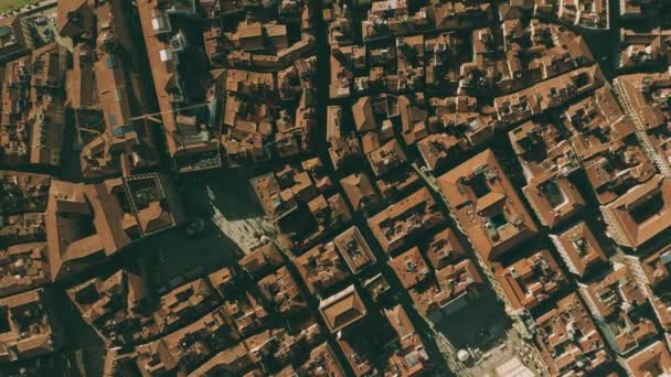 Aerial top down view of narrow streets, tiled roofs and squares in Florence, Italy — Stock Video