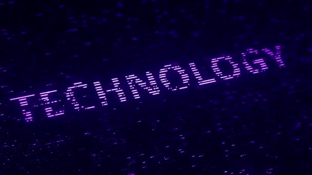 Purple TECHNOLOGIE mot fait avec des particules luminescentes volantes. Animation 3D bouclable — Video