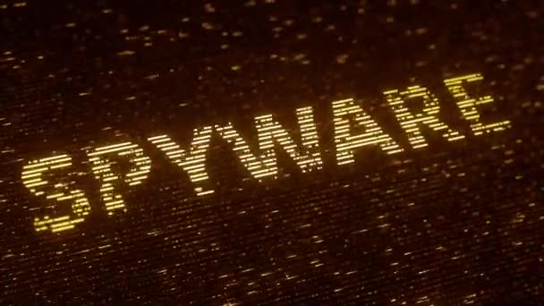 Слово SPYWARE, зроблене з літаючих люмінесцентних частинок. Інформаційні технології, пов'язані з циклічною 3D анімацією — стокове відео