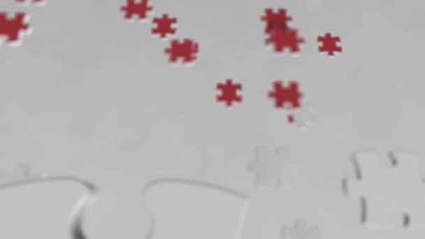 Flag of Canada being made with jigsaw puzzle pieces. Canadian problem solution conceptual 3D animation — Stock Video