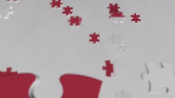Jigsaw puzzle parçaları ile yapılmış olan büyük Britanya bayrağı. İngiliz sorun çözüm kavramsal 3d animasyon — Stok video