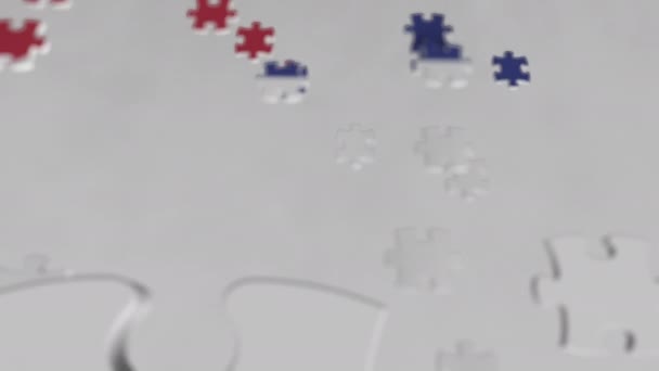 Bandeira de Cuba sendo feita com peças de quebra-cabeça. Solução problema cubano animação 3D conceitual — Vídeo de Stock