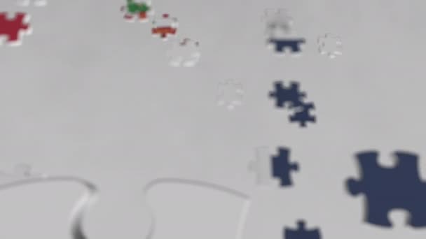 Jigsaw puzzle parçaları ile yapılmış olan Dominik Cumhuriyeti bayrağı. Sorun çözüm kavramsal 3d animasyon — Stok video