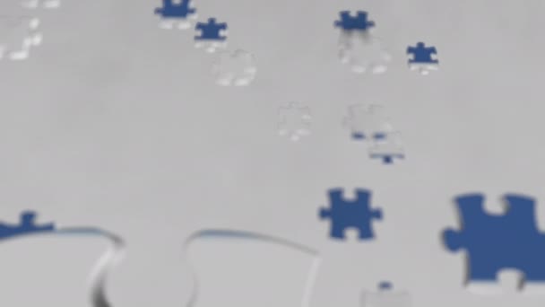 Flag of Greece being made with jigsaw puzzle pieces. Greek problem solution conceptual 3D animation — Stock Video