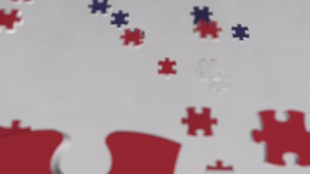 Jigsaw puzzle parçaları ile yapılmış olan Malezya bayrağı. Malezya sorun çözüm kavramsal 3d animasyon — Stok video