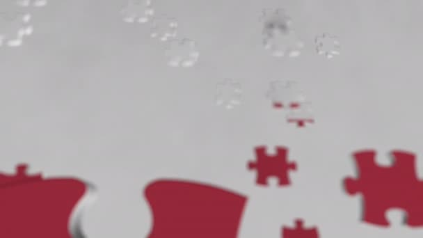 Vlag van Koeweit geboekt met stukjes van de puzzel. Koeweitse probleem oplossing conceptuele 3d animatie — Stockvideo