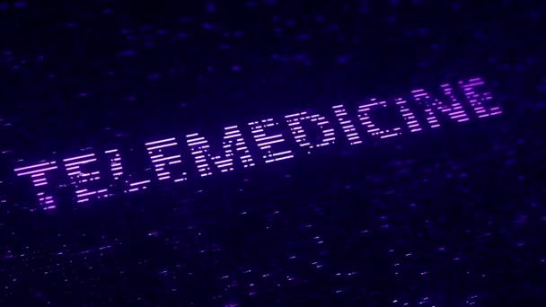 Palavra TELEMEDICINA roxa feita com partículas luminescentes voadoras. Loopable animação 3D — Vídeo de Stock