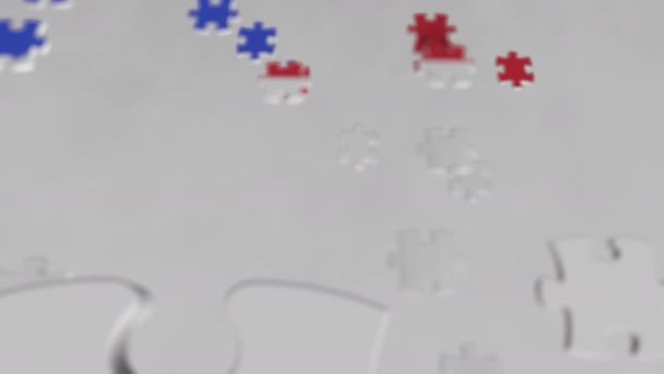 Flagge von Puerto Rico, die mit Puzzleteilen hergestellt wird. Problemlösung konzeptionelle 3D-Animation — Stockvideo