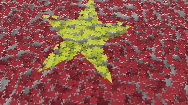 Jigsaw puzzle parçaları ile yapılmış olan Vietnam bayrağı. Vietnamca sorun çözüm kavramsal 3d render — Stok fotoğraf