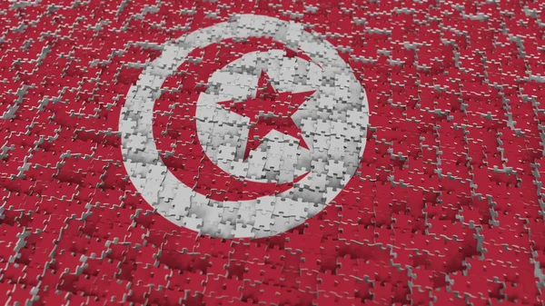 Bandiera della Tunisia realizzato con pezzi puzzle. Risoluzione dei problemi tunisini rendering 3D concettuale — Foto Stock