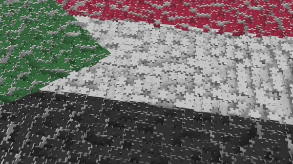 Флаг Судана сделан из кусочков мозаики. Концептуальное 3D-рендеринг решения проблем Судана — стоковое фото