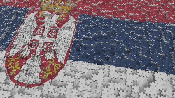 Bandiera della Serbia realizzata con pezzi di puzzle. Risoluzione dei problemi serbi rendering 3D concettuale — Foto Stock