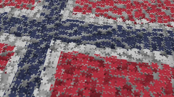 Die norwegische Flagge wird mit Puzzleteilen hergestellt. norwegische Problemlösung konzeptionelles 3D-Rendering — Stockfoto