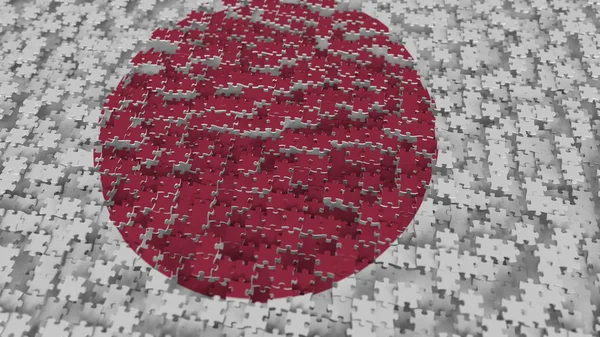 Bandiera del Giappone realizzata con pezzi di puzzle. Risoluzione dei problemi giapponesi rendering 3D concettuale — Foto Stock