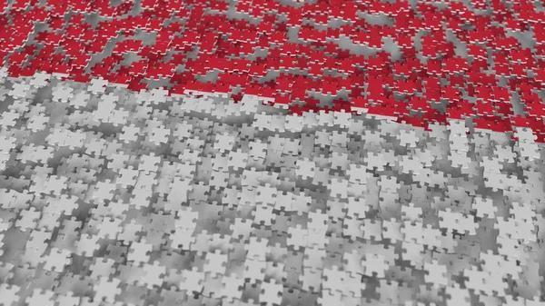 Σημαία της Ινδονησίας που γίνονται με τα κομμάτια του παζλ. Ινδονησιακά-πρόβλημα λύση εννοιολογική 3d rendering — Φωτογραφία Αρχείου