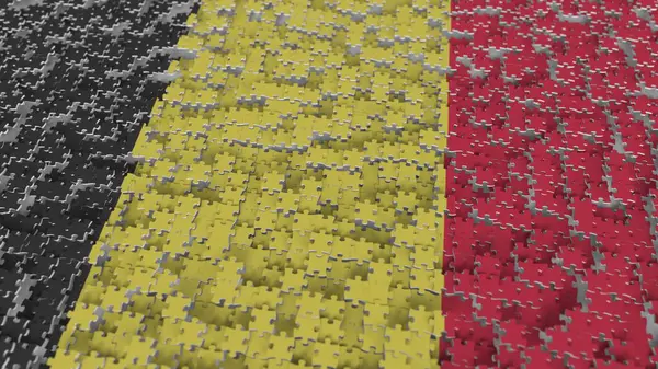Σημαία του Βελγίου που γίνονται με τα κομμάτια του παζλ. Βελγικό πρόβλημα λύση εννοιολογική 3d rendering — Φωτογραφία Αρχείου