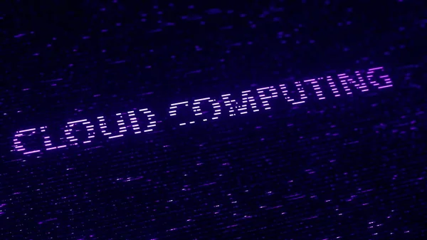 Púrpura CLOUD COMPUTING palabras hechas con partículas luminiscentes voladoras. Renderizado 3D loopable relacionado con la tecnología moderna — Foto de Stock