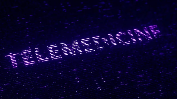 Purple TELEMEDICINE word made with flying luminescent particles. Loopable 3D rendering — Stock Photo, Image