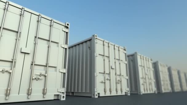 Ряд белых грузовых контейнеров, зацикленная 3D анимация — стоковое видео