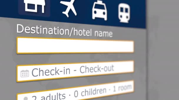 Online hotel search in Кочабамба on some booking site. Путешествие в Боливию концептуальная 3D анимация — стоковое видео
