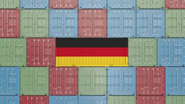 De container van de lading met vlag van Duitsland. Duitse import of export gerelateerde 3D-animatie — Stockvideo