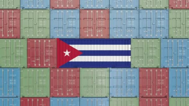 Conteneur cargo avec drapeau de Cuba. Importation ou exportation cubaine liée animation 3D — Video