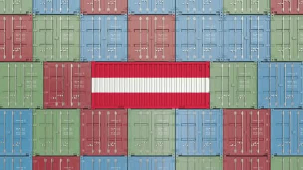 Contenedor con bandera de Austria. Animación 3D relacionada con la importación o exportación austriaca — Vídeo de stock