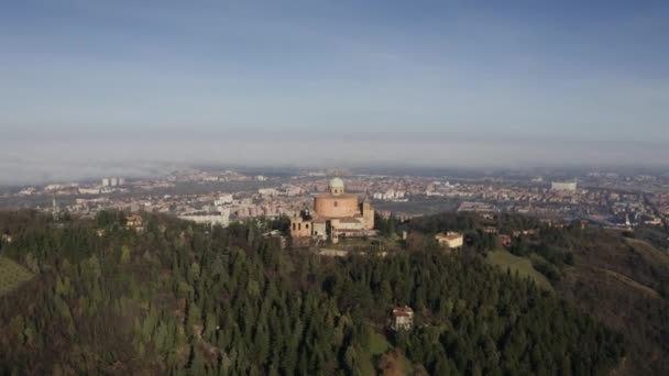 Sanctuary of the Madonna di San Luca basilica, aerial view. Bologna, Italy — Stock Video