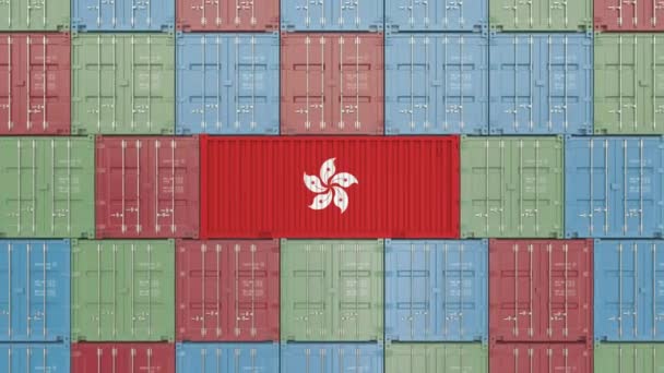 Container met vlag van Hong Kong. Verwante 3D-animaties importeren of exporteren — Stockvideo