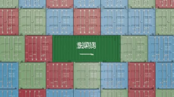 Container med Saudiarabiens flagga. Importera eller exportera relaterad 3D-animering — Stockvideo