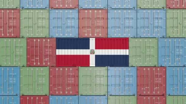 Kontener Cargo z flagą Dominikany. Importowanie lub eksportowanie powiązanych animacji 3D — Wideo stockowe