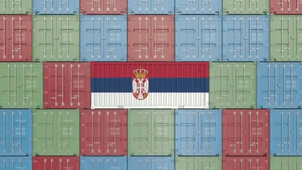 Contenedor con bandera de Serbia. Serbio importación o exportación de animación en 3D relacionados — Vídeo de stock