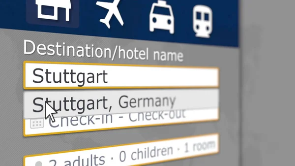 Online hotel search in Штутгарт on some booking site. Концептуальный 3D рендеринг — стоковое фото