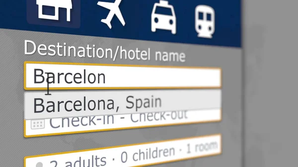 Hotel in Barcelona, Spanje op een online boeking site zoeken. Reizen gerelateerde 3D-rendering — Stockfoto