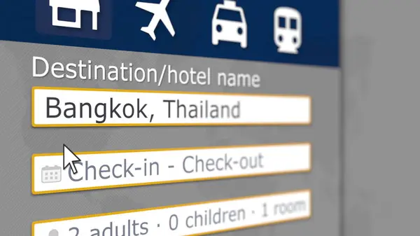 Hotelsuche in Bangkok auf einer Buchungsseite. Reise nach Thailand verwandte 3D-Darstellung — Stockfoto