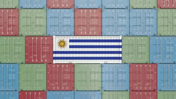 Recipiente com bandeira do Uruguai. Animação 3D relacionada à importação ou exportação uruguaia — Vídeo de Stock