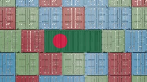Contenedor con bandera de Bangladesh. Animación 3D relacionada con importación o exportación de Bangladesh — Vídeo de stock