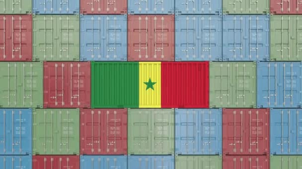 Kontener z flagą Senegalu. Animacja 3D związana z eksportem Senegalu — Wideo stockowe