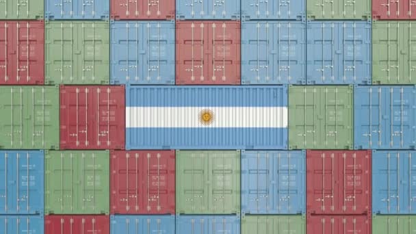 Contenedor de carga con bandera de Argentina. Animación 3D relacionada con importación o exportación argentina — Vídeo de stock