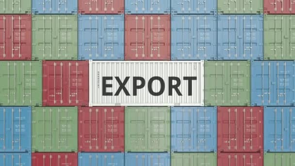 Container met export tekst. 3D animatie — Stockvideo
